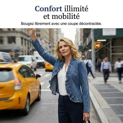 🧥 60% DE RÉDUCTION! ✨ Veste Jean Femme – Volants, Ouverture, Léger, Décontracté ✨