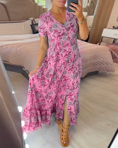 🔥 Printemps 2026 Nouveautés 🔥Robe à motif floral et décolleté en V