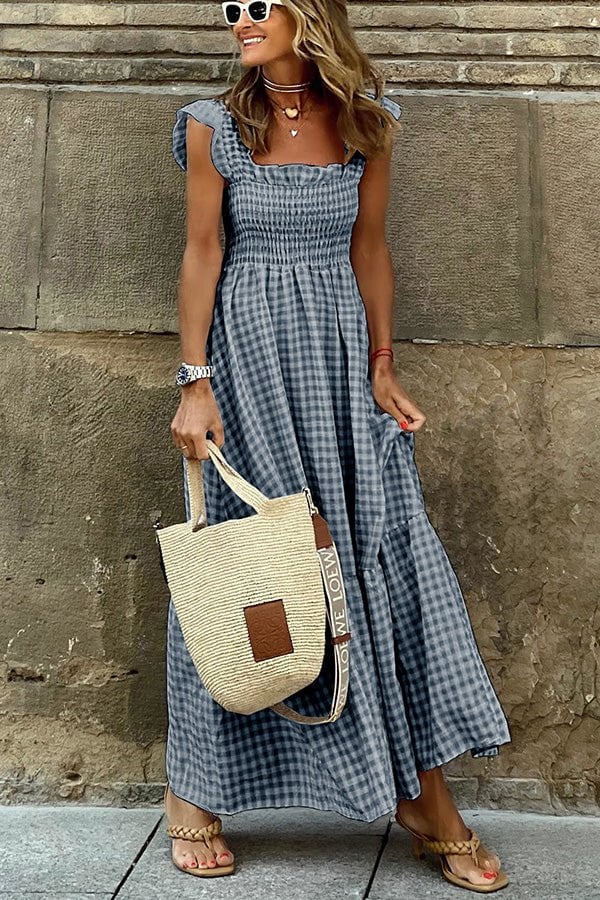 👗Tendance d’été femme collage plaid robe halter👗