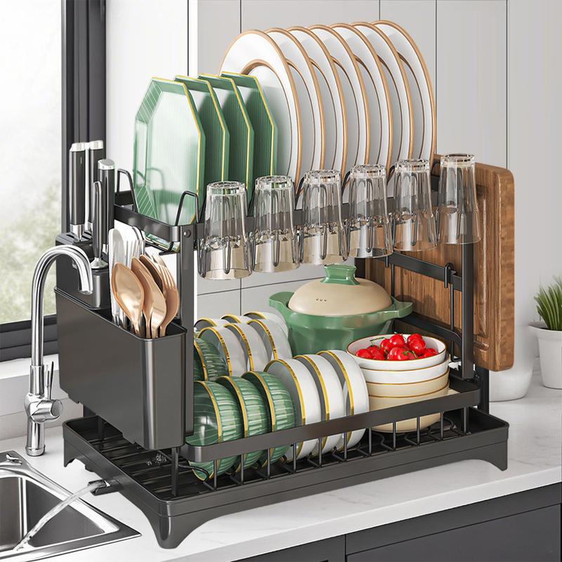 🍽️ 60% DE RÉDUCTION! ✨ Égouttoir à Vaisselle 2 Niveaux – Avec Plateau d'Égouttage, Gain de Place & Idéal pour les Cuisines Familiales 🏠