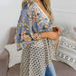 Cardigan pour Femme à Motif Floral avec Manches à Volants et Nœud