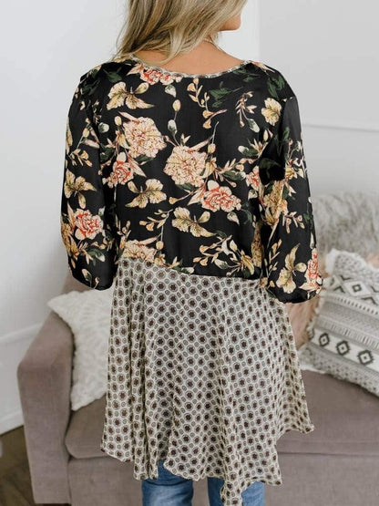 Cardigan pour Femme à Motif Floral avec Manches à Volants et Nœud
