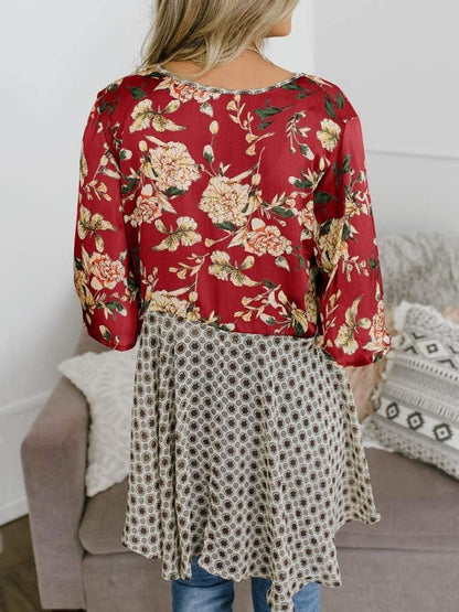 Cardigan pour Femme à Motif Floral avec Manches à Volants et Nœud