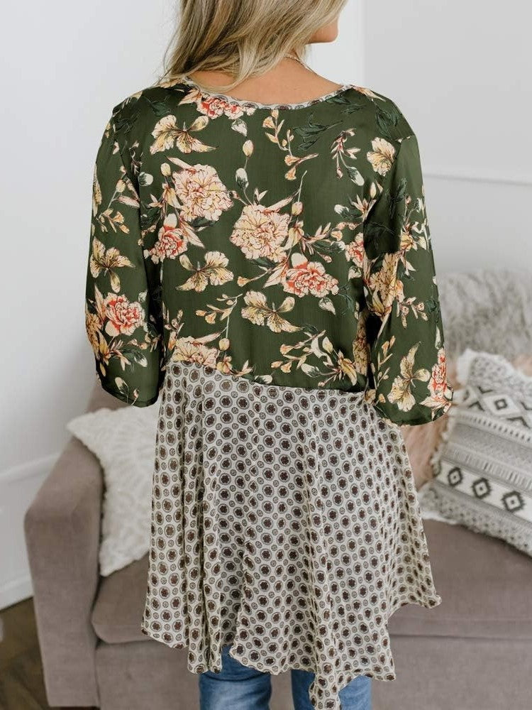 Cardigan pour Femme à Motif Floral avec Manches à Volants et Nœud