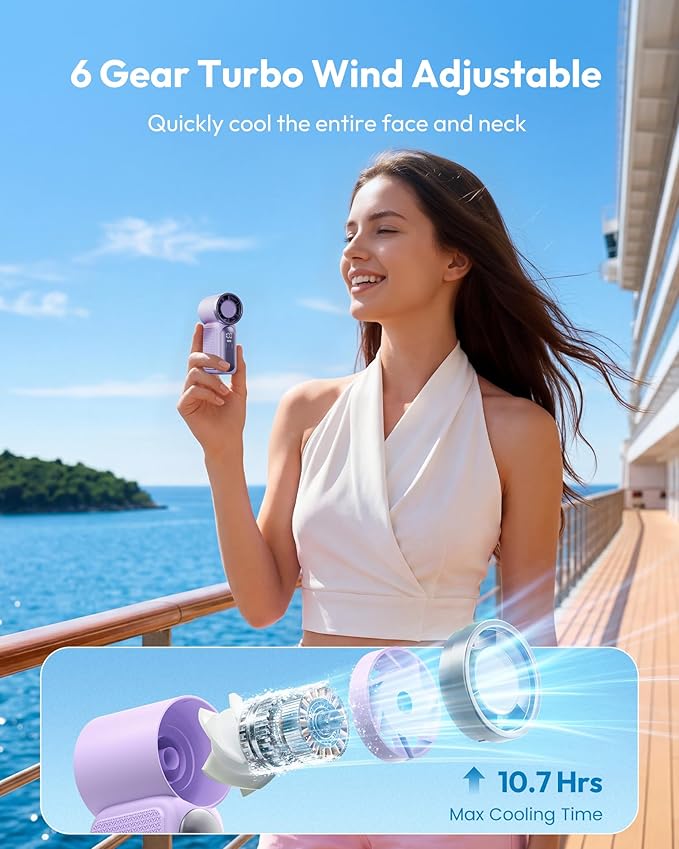 🌀💨Mini ventilateur portable avec affichage LED –👍 Ventilateur de poche turbo 5 vitesses.✨ Rechargeable par USB, refroidissement rapide idéal pour les voyages et le maquillage. Cadeau parfait. Réfrigération portable.