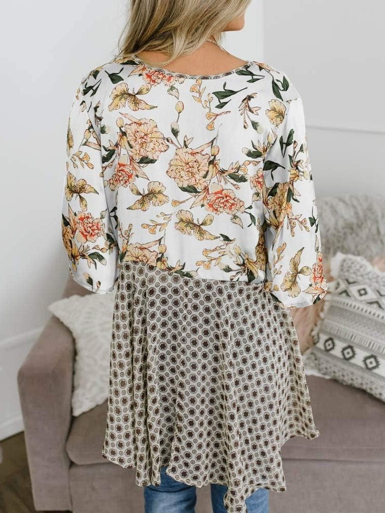 Cardigan pour Femme à Motif Floral avec Manches à Volants et Nœud