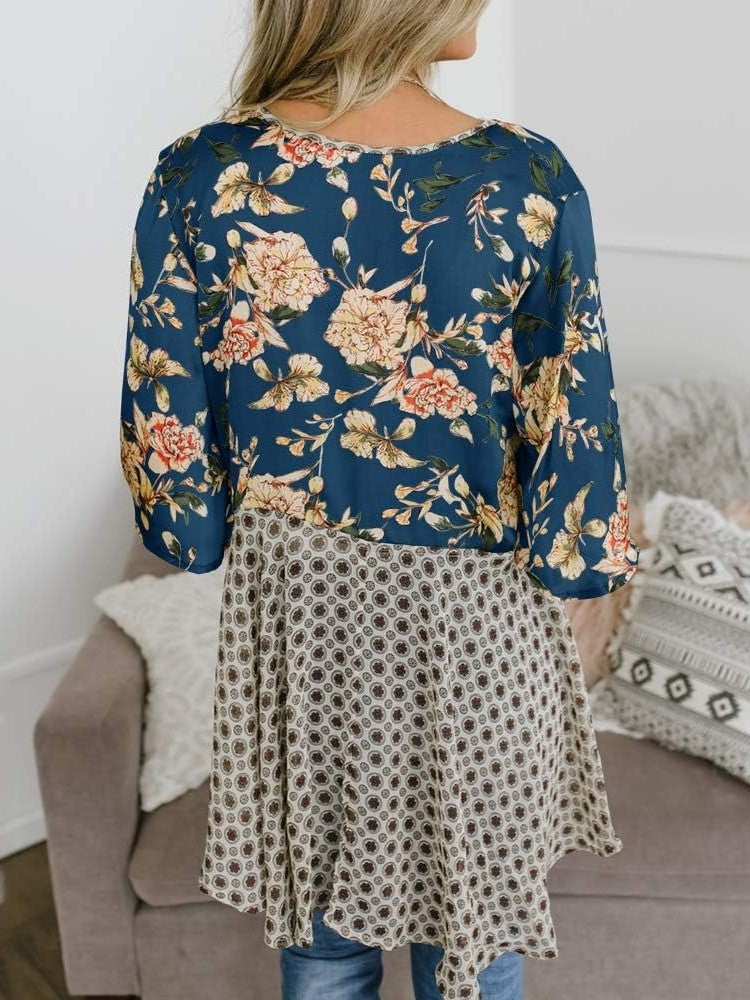 Cardigan pour Femme à Motif Floral avec Manches à Volants et Nœud