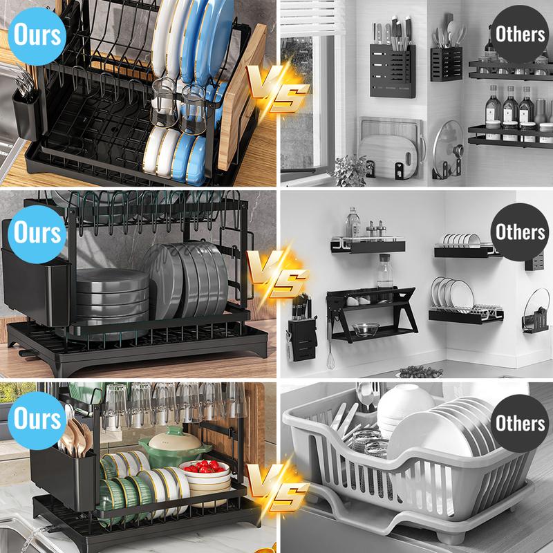🍽️ 60% DE RÉDUCTION! ✨ Égouttoir à Vaisselle 2 Niveaux – Avec Plateau d'Égouttage, Gain de Place & Idéal pour les Cuisines Familiales 🏠