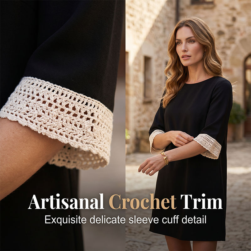 Robe en coton-lin à encolure en V et bordure en dentelle