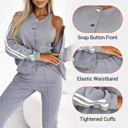 Ensemble trois pièces pour femme comprenant une veste et un pantalon de baseball