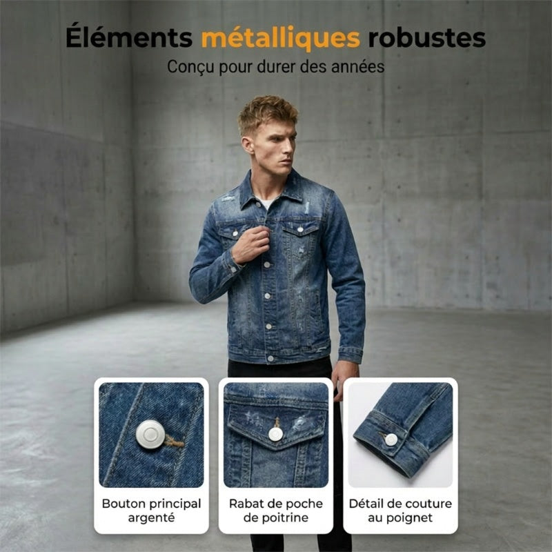 🧥 50% DE RÉDUCTION MAINTENANT ! 👖 Veste en jean délavé vintage pour homme décontractée – Design intemporel, tissu durable et poches fonctionnelles ✨
