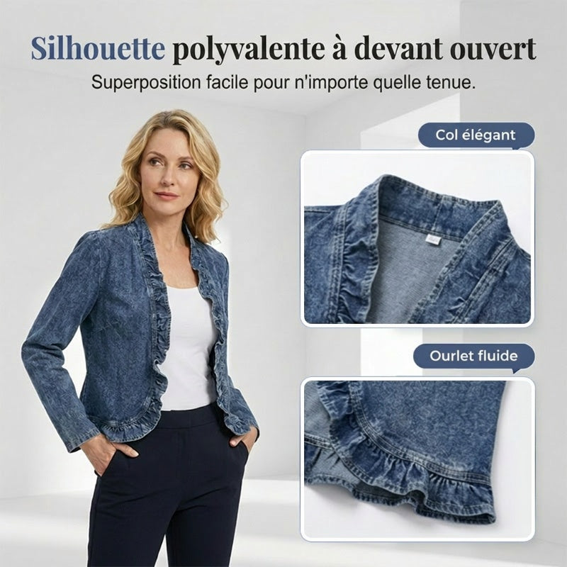 🧥 60% DE RÉDUCTION! ✨ Veste Jean Femme – Volants, Ouverture, Léger, Décontracté ✨