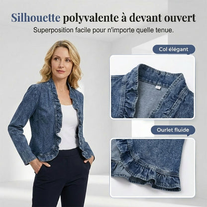 🧥 60% DE RÉDUCTION! ✨ Veste Jean Femme – Volants, Ouverture, Léger, Décontracté ✨