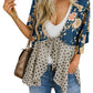 Cardigan pour Femme à Motif Floral avec Manches à Volants et Nœud