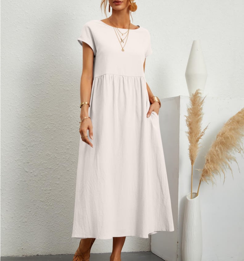 👗 50% DE RÉDUCTION 🌿 Robe d'été sans manches en coton & lin – Coupe fluide, 2 poches & couleur unie – Légère, respirante & parfaite pour les journées chaudes ou les vacances ☀️