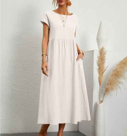 👗 50% DE RÉDUCTION 🌿 Robe d'été sans manches en coton & lin – Coupe fluide, 2 poches & couleur unie – Légère, respirante & parfaite pour les journées chaudes ou les vacances ☀️