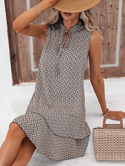 🎉Dernier jour de la promotion : 50 % de réduction 💃 Robe pour femme avec nœud et motif géométrique