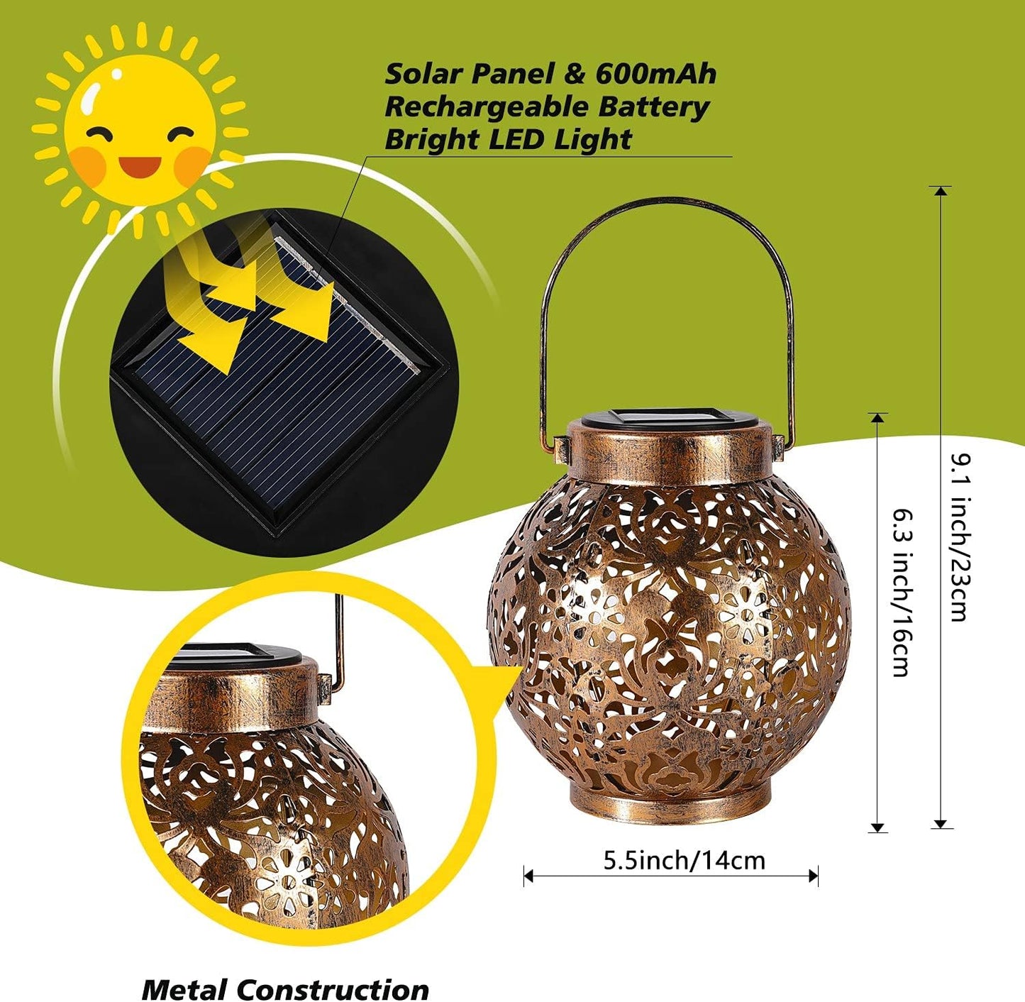 Lanterne solaire - Éclairage décoratif à suspendre pour l'extérieur