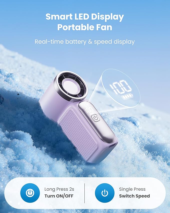 🌀💨Mini ventilateur portable avec affichage LED –👍 Ventilateur de poche turbo 5 vitesses.✨ Rechargeable par USB, refroidissement rapide idéal pour les voyages et le maquillage. Cadeau parfait. Réfrigération portable.
