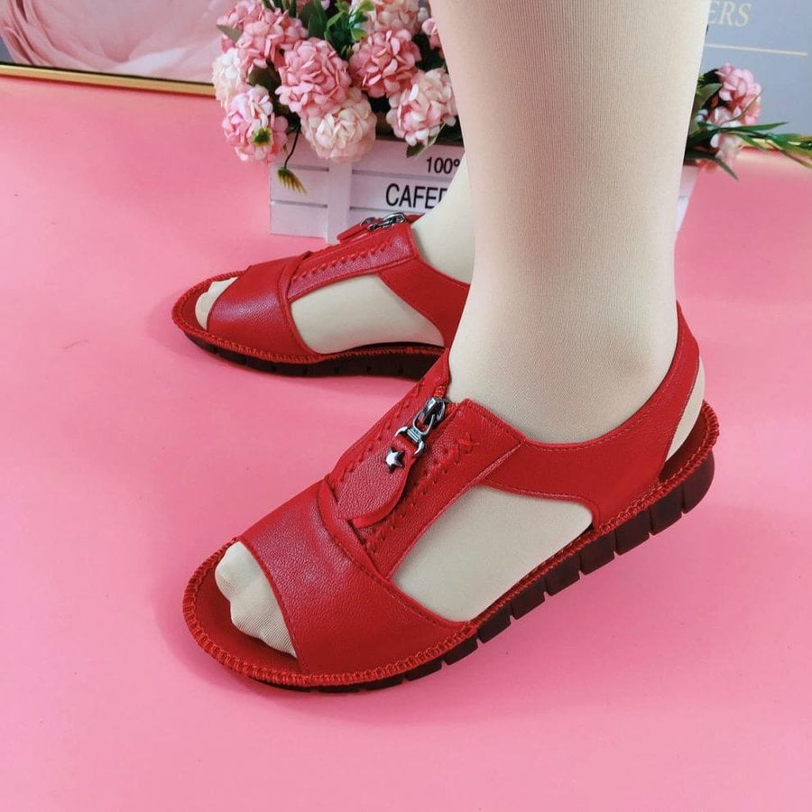 🌸Vente chaude 2023 maintenant - 48% de réduction🌸Sandales plates en cuir souple et confort à semelle zippée