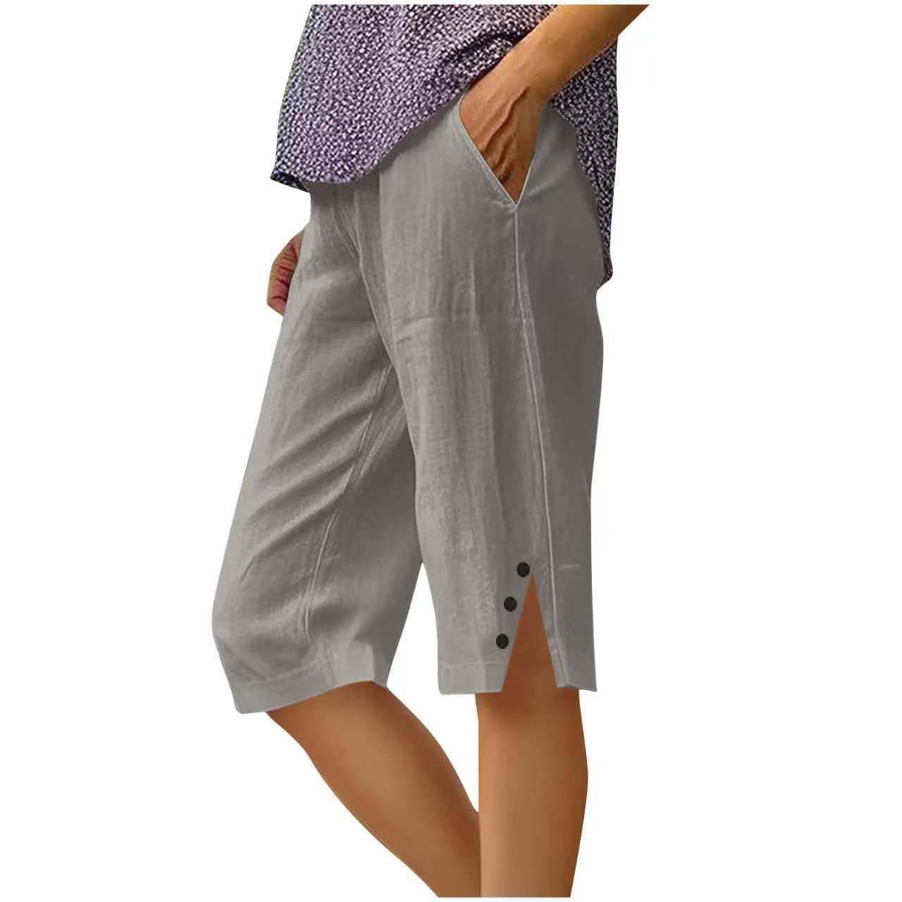 ⏳Offre à durée limitée⏰Pantalon capri décontracté unie avec poches pour femme