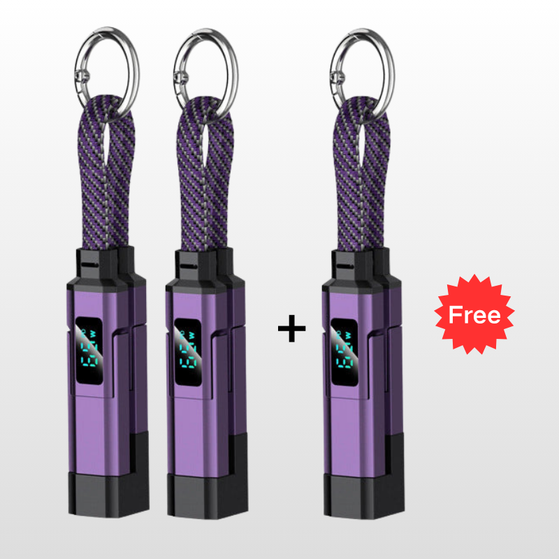 💥 Offre spéciale : Achetez 2, recevez 1 GRATUIT !🔌 Câble de charge 4 en 1 avec affichage numérique et anneau porte-clés – charge rapide, résistant aux nœuds et compact