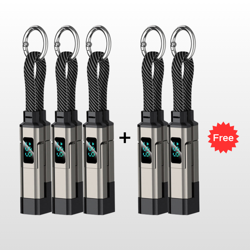 💥 Offre spéciale : Achetez 2, recevez 1 GRATUIT !🔌 Câble de charge 4 en 1 avec affichage numérique et anneau porte-clés – charge rapide, résistant aux nœuds et compact