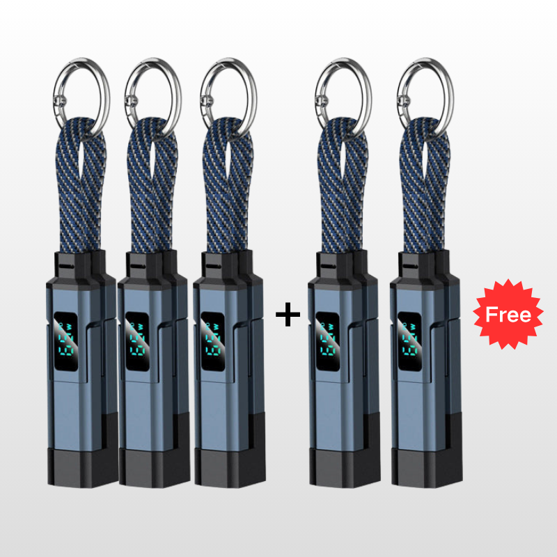 💥 Offre spéciale : Achetez 2, recevez 1 GRATUIT !🔌 Câble de charge 4 en 1 avec affichage numérique et anneau porte-clés – charge rapide, résistant aux nœuds et compact