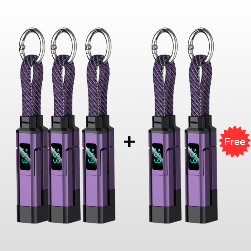 💥 Offre spéciale : Achetez 2, recevez 1 GRATUIT !🔌 Câble de charge 4 en 1 avec affichage numérique et anneau porte-clés – charge rapide, résistant aux nœuds et compact