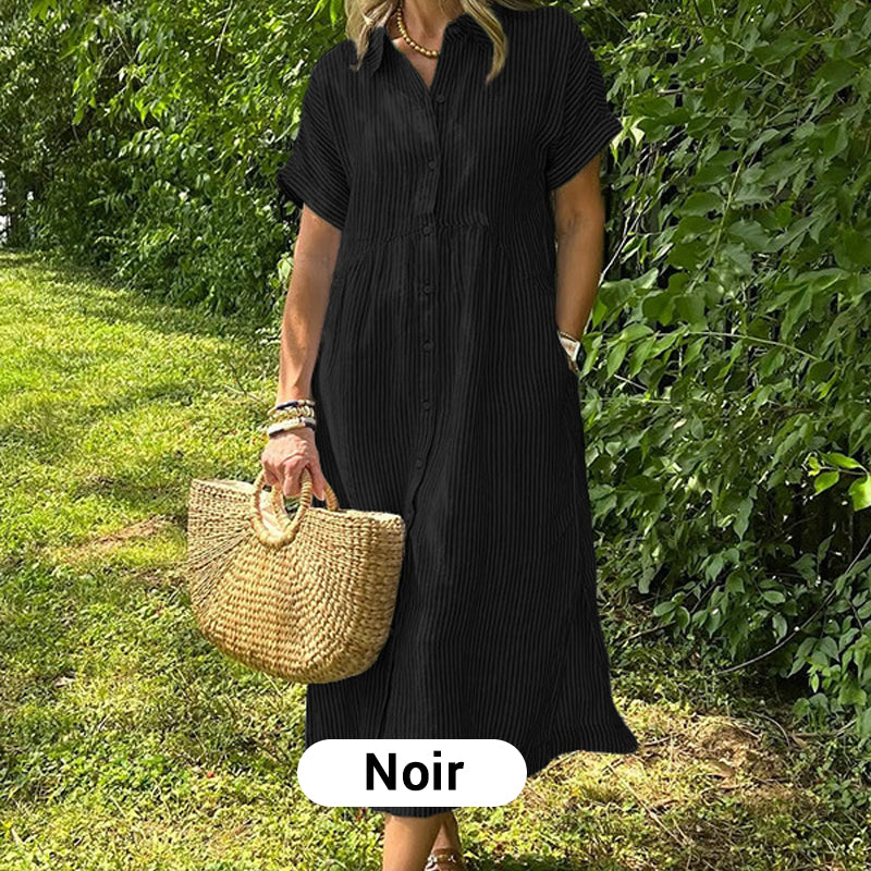 ⏳Réductions temporaires Super-Économies ⏳👗Robe chemisier long rayé col V pour femme