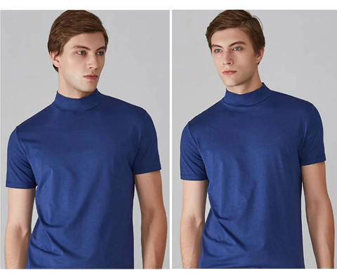 👕 50% de Réduction! 🔝 T-shirt Slim Fit à Col Montant pour Homme – Ajusté, Confortable & Style Moderne 🎁