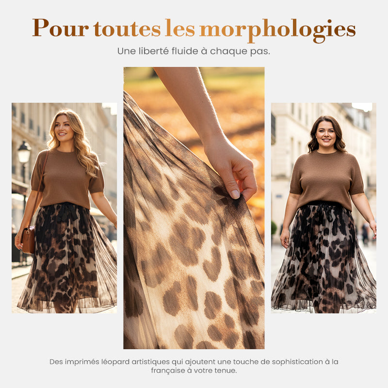 ❄️ Soldes d'hiver - 49 % de réduction 👗Ensemble deux pièces pour femme composé d'un pull et d'une jupe fluide à imprimé léopard