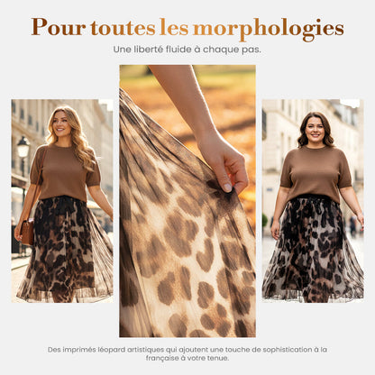 ❄️ Soldes d'hiver - 49 % de réduction 👗Ensemble deux pièces pour femme composé d'un pull et d'une jupe fluide à imprimé léopard