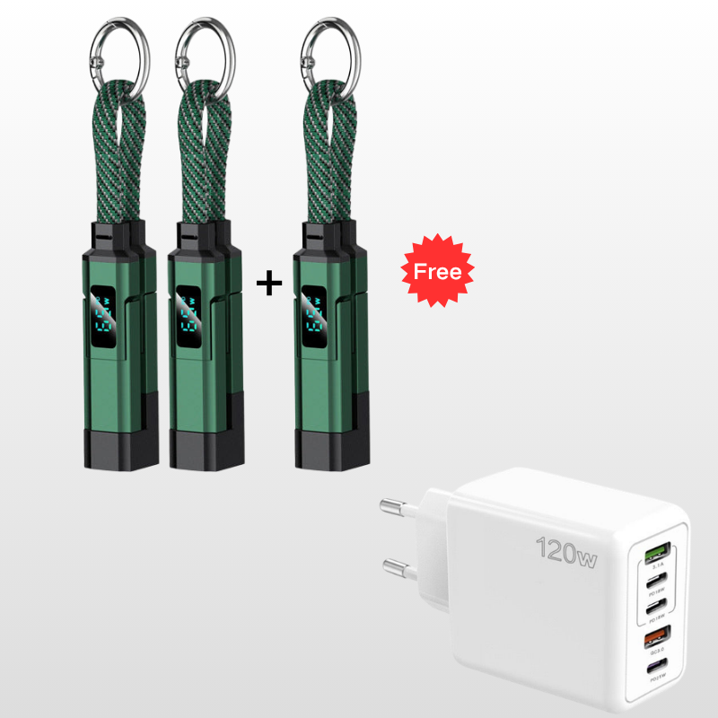 💥 Offre spéciale : Achetez 2, recevez 1 GRATUIT !🔌 Câble de charge 4 en 1 avec affichage numérique et anneau porte-clés – charge rapide, résistant aux nœuds et compact