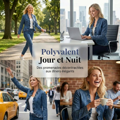 🧥 60% DE RÉDUCTION! ✨ Veste Jean Femme – Volants, Ouverture, Léger, Décontracté ✨