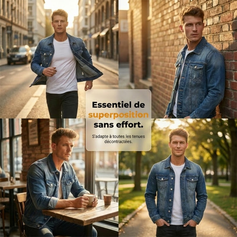 🧥 50% DE RÉDUCTION MAINTENANT ! 👖 Veste en jean délavé vintage pour homme décontractée – Design intemporel, tissu durable et poches fonctionnelles ✨