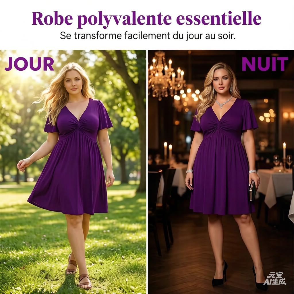 👗PROMO LIMITÉE 50%✨Robe Femme en V à Devant Bouclé – Tissu Fluide Doux, Poches Latérales, Coupe Large, 4 Couleurs, Taille XL-5XL, Parfaite pour Toutes Occasions🌺
