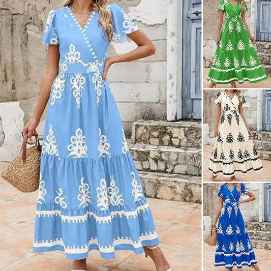 ⏳50 % de réduction pour une durée limitée⏰Robe longue bohème décontractée à col en V pour femme👗