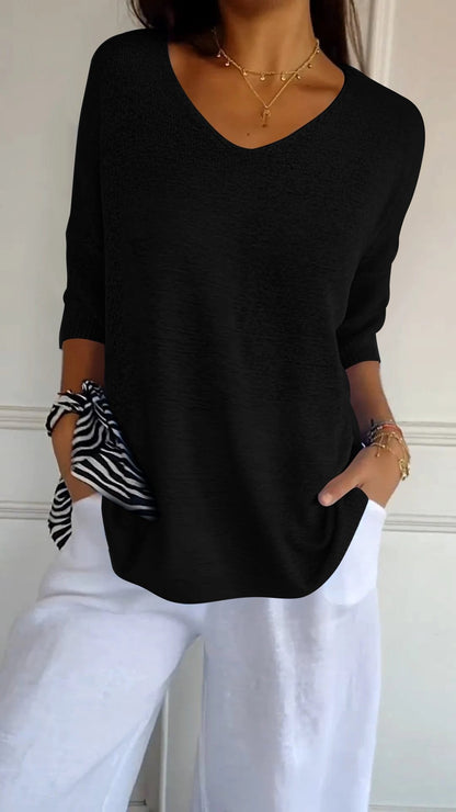 🔥Vente chaude-45% de réduction🥰Haut tricoté à col en V uni（Achetez 2 livraison gratuite）