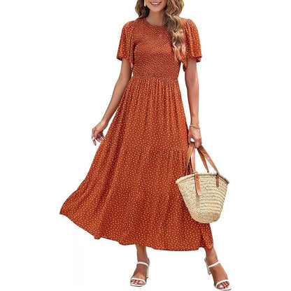 ⏰Promotion exceptionnelle : 50 % de réduction👗Robe longue fluide pour femme, style décontracté, à imprimé floral, manches flottantes, smockée et taille haute