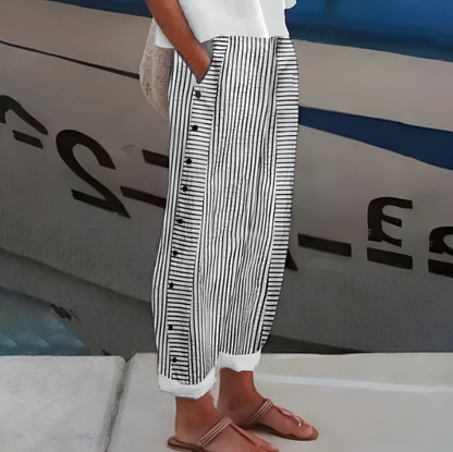 ☀️Promotion de printemps – 50 % DE RÉDUCTION !! 🌿🌸 Pantalon rayé bleu confortable avec poches latérales