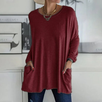 🔥50% DE RÉDUCTION🔥 T-shirt ample femme à manches longues et col rond – Confortable et stylé 👕✨