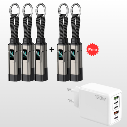💥 Offre spéciale : Achetez 2, recevez 1 GRATUIT !🔌 Câble de charge 4 en 1 avec affichage numérique et anneau porte-clés – charge rapide, résistant aux nœuds et compact