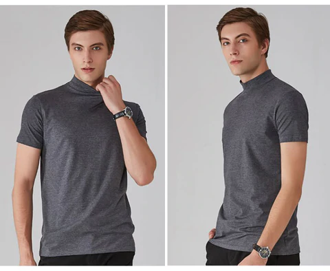 👕 50% de Réduction! 🔝 T-shirt Slim Fit à Col Montant pour Homme – Ajusté, Confortable & Style Moderne 🎁