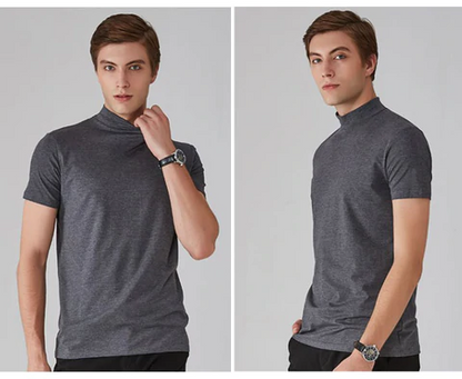 👕 50% de Réduction! 🔝 T-shirt Slim Fit à Col Montant pour Homme – Ajusté, Confortable & Style Moderne 🎁