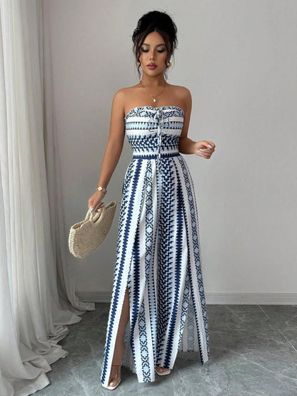 👗 PROMO LIMITÉE 50% DE RÉDUCTION ! 💥 Combinaison Motifs Géométriques – Encolure Dos Nu, Fente Latérale, Polyvalente ✨