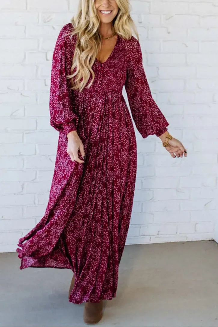 🎅49 % de réduction 💃 Robe longue doublée à taille smockée en rayonne à fleurs pour femme