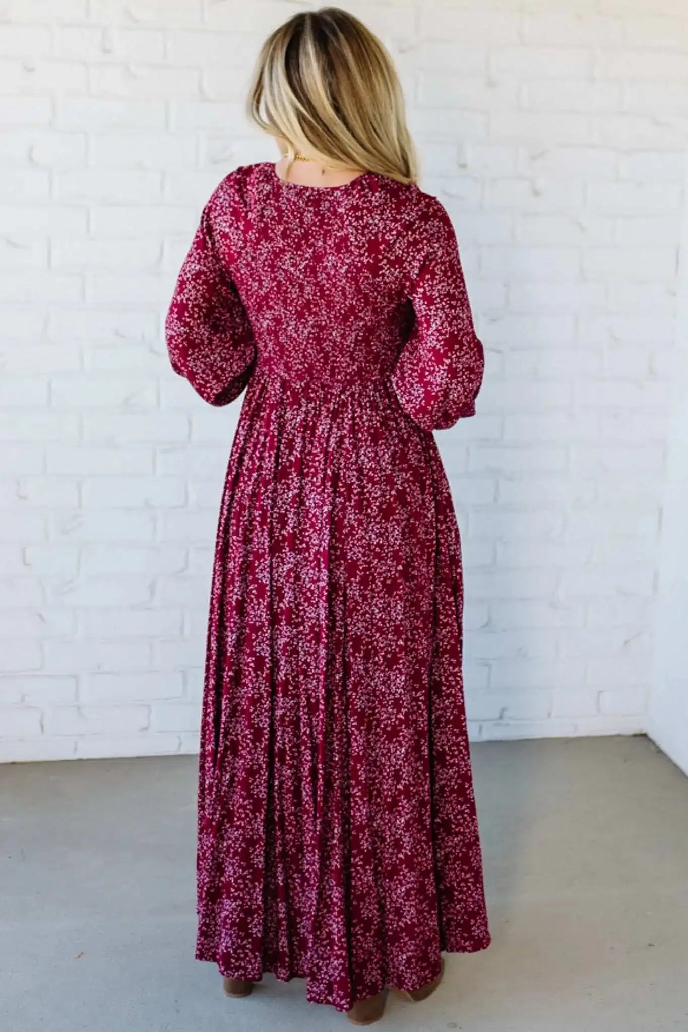 🎅49 % de réduction 💃 Robe longue doublée à taille smockée en rayonne à fleurs pour femme