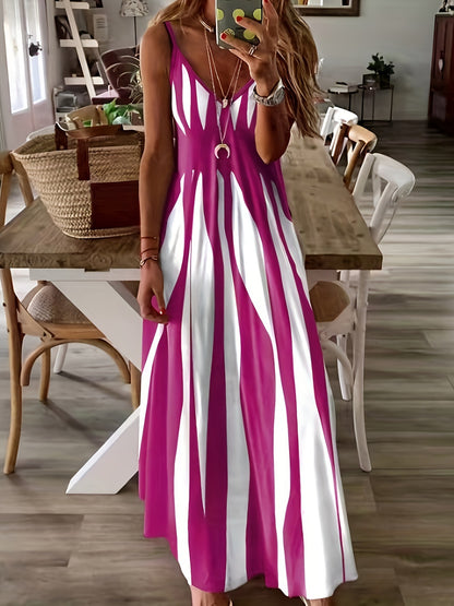 ❤️❤️Robe Imprimée à Col en V et à Bretelles Spaghetti pour Femmes