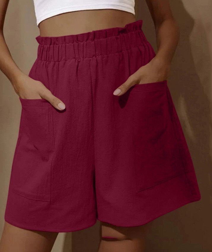 🔥Vente chaude - Short en coton taille haute avec poche pour femme